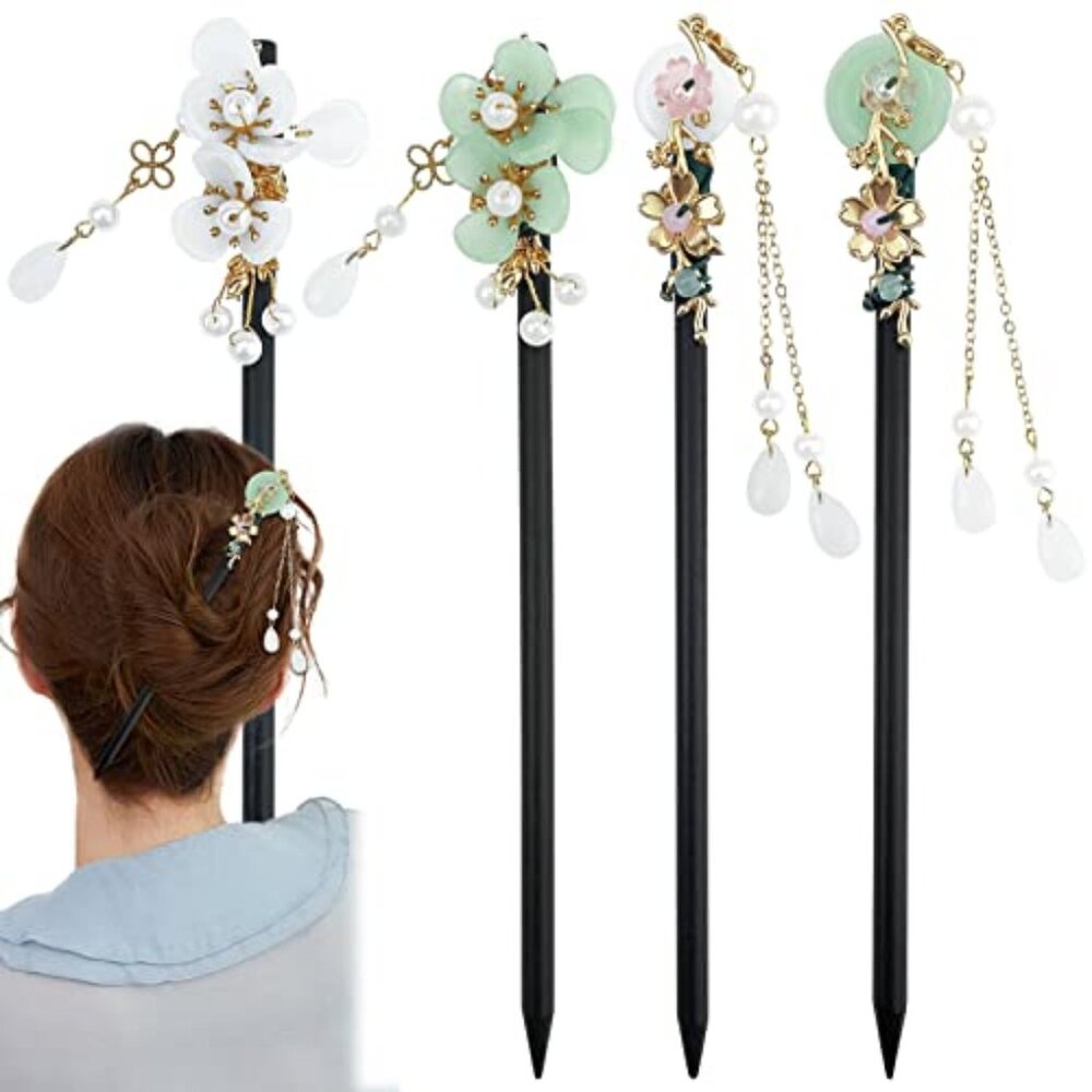 4 Pcs Japanese Chinese Hair‎ Stick Retro Wooden Hairpin
